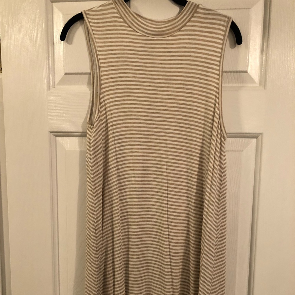Cream striped high neck dress